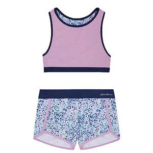 Eddie Bauer Girls SMALL 7/8 Two Piece Swim Set, Shorts and Tank Tankini Top